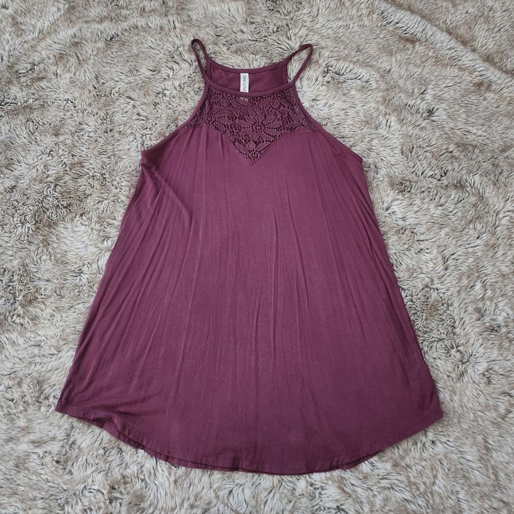 Zenana Signature Racerback Tunic Top Lace Sweetheart Neckline Purple Size Medium